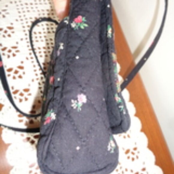 Vera Bradley PETIT POINT Shoulder Crossbody Bag Black Purse Handbag Tote Roses - Picture 6 of 12